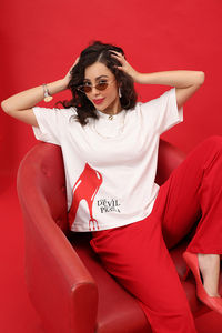 Zivame Devil Wears Prada Knit Cotton Loungewear Set - Flame Scarlet — thumbnail 1